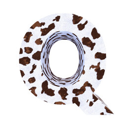 Cow Fur textured 3D letter Q isolated on white background