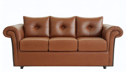 Elegant brown leather sofa isolated on white background with copy space
