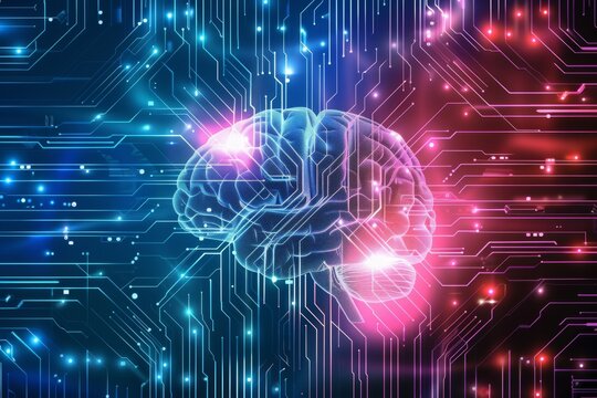 AI Brain Chip concentration. Artificial Intelligence neurobiology mind tomorrow axon. Semiconductor visual prosthetics circuit board formal methods