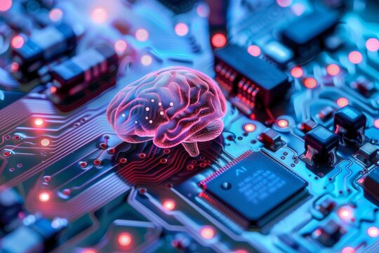 AI Brain Chip hippocampus. Artificial Intelligence metrology mind recurrent neural network axon. Semiconductor ai training circuit board ai privacy