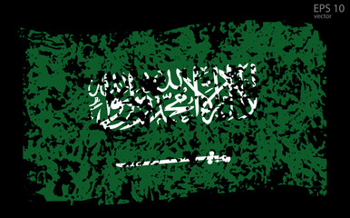 Vector flag of Saudi Arabia. Vector illustration with cracks and abrasions.
