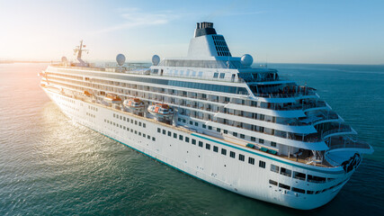 Beautiful Cruise Ship travel summer concept, Cruise Liners beautiful white cruise ship above luxury...
