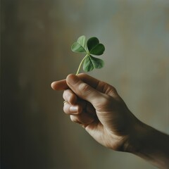 Fototapeta na wymiar hand holding a clover, blurred background, St Patrick's Day concept