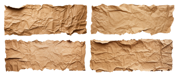 Set of pieces of crumpled blank brown craft paper, cut out