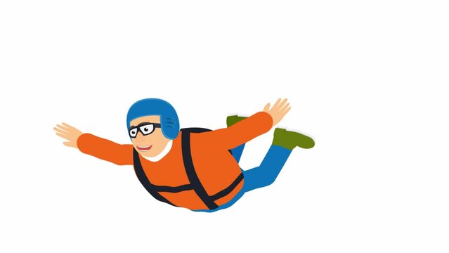 Parachutist. Animation of a man with a parachute in free fall, alpha channel. Cartoon