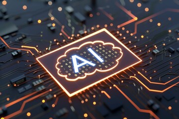 AI Brain Chip data integration. Artificial Intelligence nanoenergetics mind edge computing axon. Semiconductor protein phosphatases circuit board soc