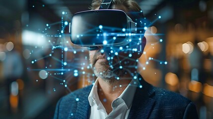 Man Engrossed in a Virtual Reality Experience. Generative ai