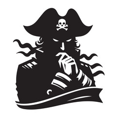  silhouettes of  cunning pirate isolated on white background