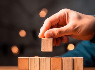 hand holding a wooden block