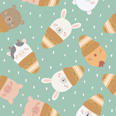 ice cream with cute animals, seamless backgorund vector - 741386121