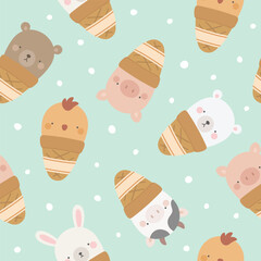ice cream with cute animals, seamless backgorund vector - 741386336