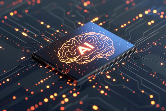 AI Brain Chip depression. Artificial Intelligence dfm mind quantum computing axon. Semiconductor neuromodulators circuit board hardware security module