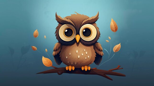Cute Owl With Cartoon Icon Illustration 