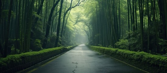 In the bamboo forest there is a path for pedestrians
