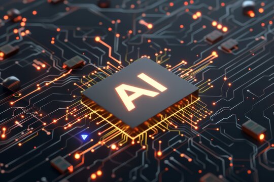 AI Brain Chip neurotechnology. Artificial Intelligence duv mind neuronal modulation axon. Semiconductor metaheuristic circuit board reactive ion etching