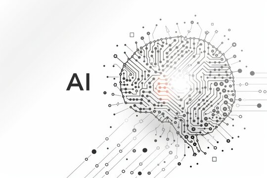 AI Brain Chip data fusion. Artificial Intelligence computational complexity mind morality axon. Semiconductor icon filtering circuit board excimer laser