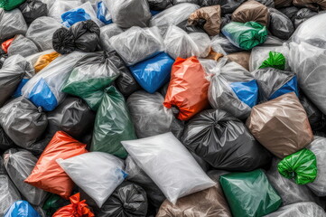Plastic Garbage Bags Piled in Environmental Waste Concept