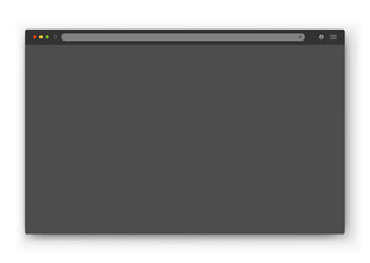 Obraz premium The design of the web browser window in gray on a white background. Vector frame of a website template with a shadow. Night mode theme. Vector EPS 10.
