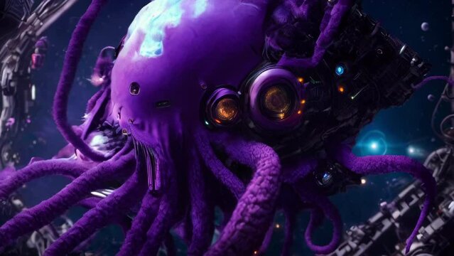 Alien cyborg octopus fuzzy tentacles