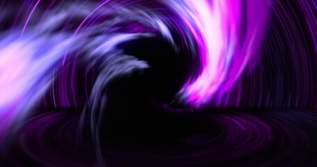 Image of purple shapes moving over spiral