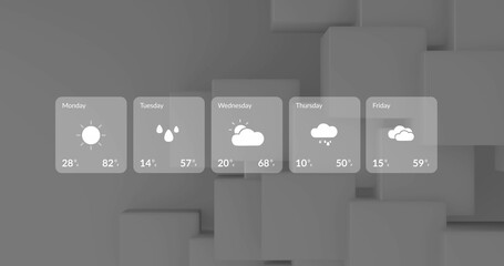 Image of weather screens and data processing over grey background