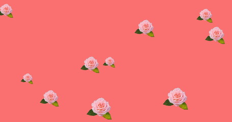 Image of online shopping trolley icon over flowers moving in hypnotic motion