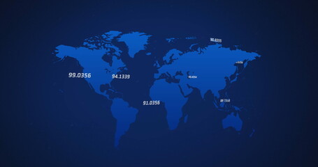 Image of world map and data processing on interface