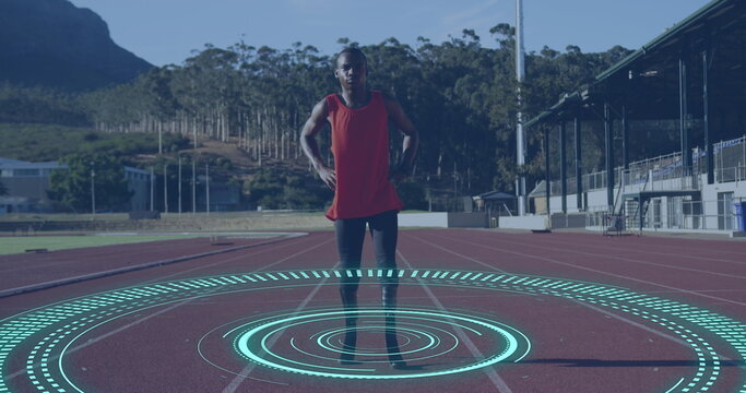 Image of scope scanning over disabled african american male runner