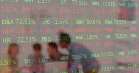 Stock market data displayed on a screen, with copy space
