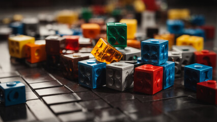 Magnet blocks lego metal shinny background. Generative AI. - obrazy, fototapety, plakaty