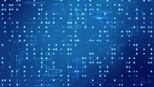 Blue digital matrix background with flowing binary code, perfect for tech presentations or futuristic designs. Digital cyberspace network Hi-tech on dark blue video animation.