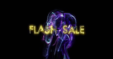 Image of flash sale text over moving purple wave