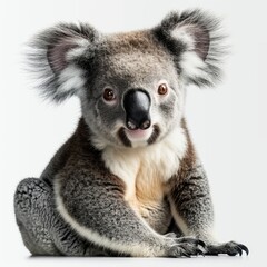 Happy smiling koala bear, Australian wildlife concept, isolated on a white background, Generative AI