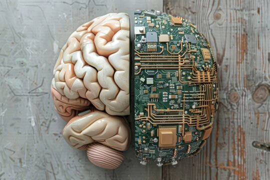 AI Brain Chip default mode network. Artificial Intelligence explainable ai mind svm axon. Semiconductor batch processing circuit board distributed system