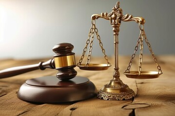 Judge's gavel and scale symbolizing justice and balance, Generative AI