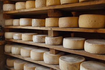cheese wheels in ripening cellars