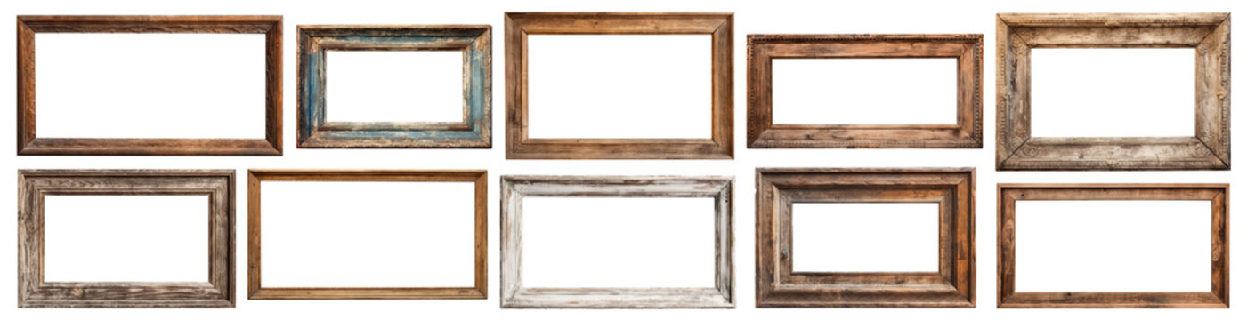 Set of old rustic wooden frames, cut out