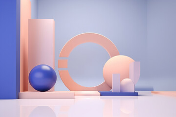 Abstract Geometric Background: Modern Design Render with Minimalist Empty Shapes and 3D Composition on White Wall