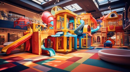 A colorful playground with slides and slides. Generative AI.