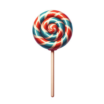 Colorful lollipop swirl isolated on transparent background. candy on a stick PNG