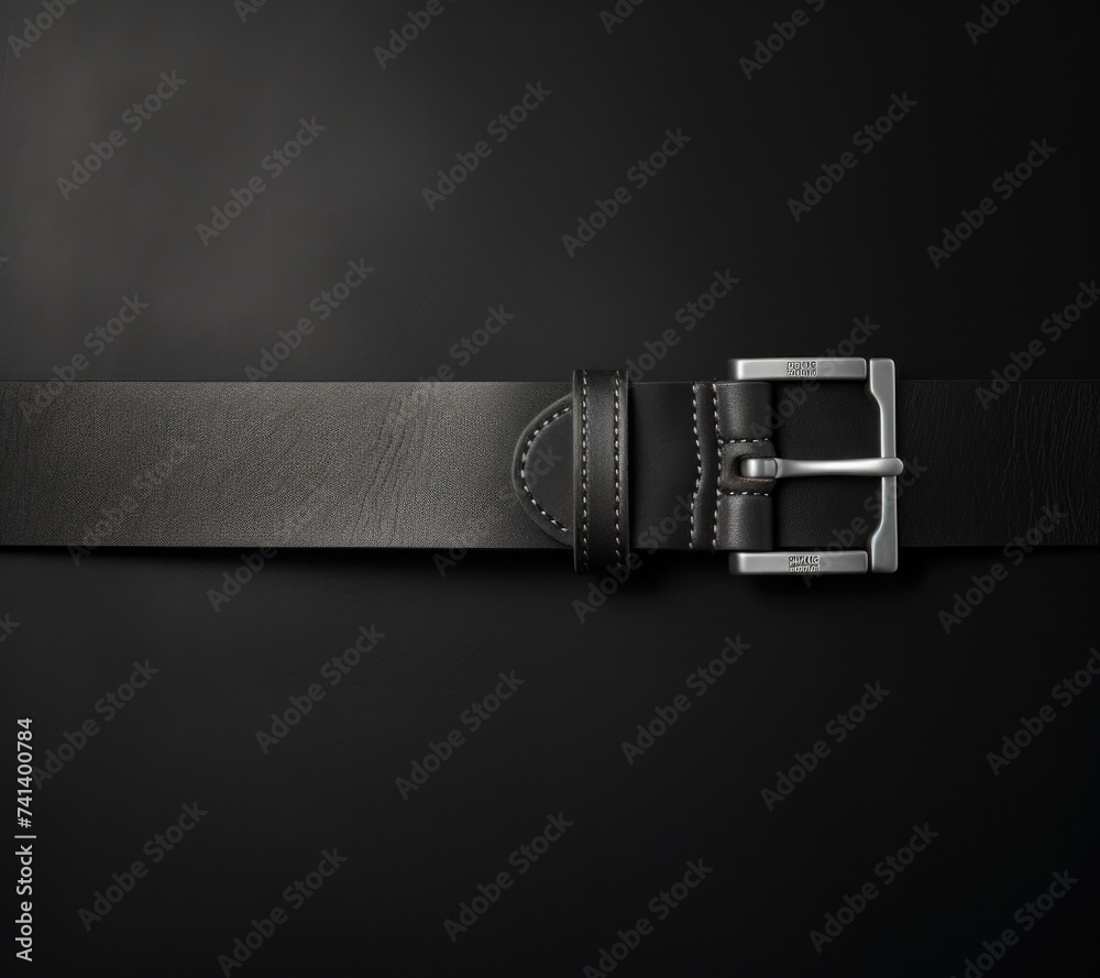 Sticker A black leather belt with a silver buckle. Generative AI.