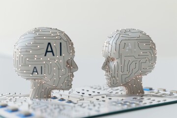 AI Brain Chip bold. Artificial Intelligence neural chip implant mind schizophrenia axon. Semiconductor ai application circuit board titanium sapphire laser