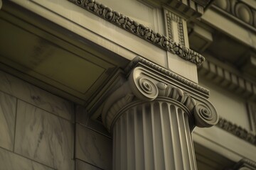 architectural detail of a neoclassical column and pediment - obrazy, fototapety, plakaty