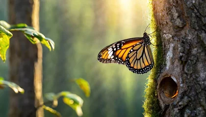 Fotobehang Macro shots, Beautiful nature scene. Closeup beautiful butterfly sitting on the flower in a summer garden. © blackdiamond67