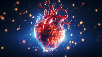 Fototapeta premium Human heart on medical background, 3d rendering