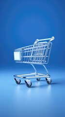Shopping cart on blue background 3d illustration. Generative AI.