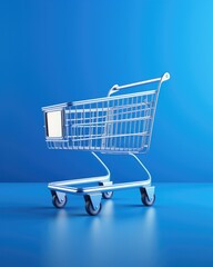 A shopping cart on a blue background. Generative AI.