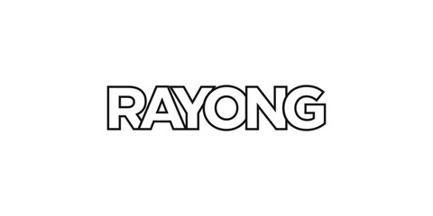 Rayong in the Thailand emblem. The design features a geometric style, vector illustration with bold typography in a modern font. The graphic slogan lettering.