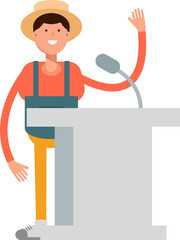 Farmer Character Speaking on Podium
