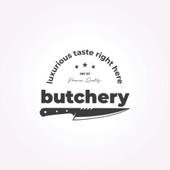 butcher shop logo design label. retro vintage vector restaurant icon template